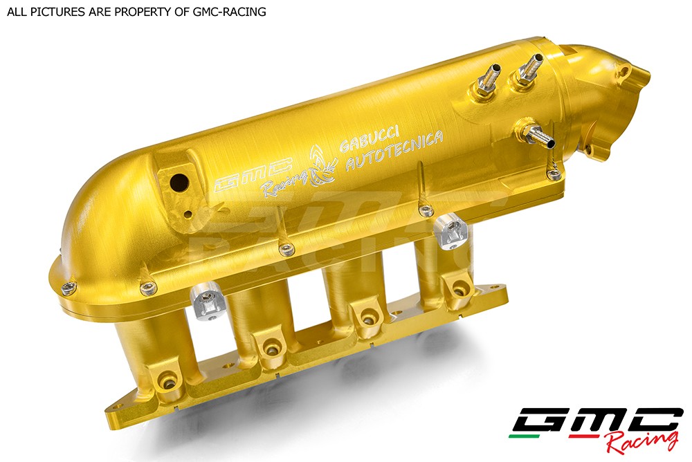 CNC-machined aluminum intake manifold designed by Gabucci Autotecnica